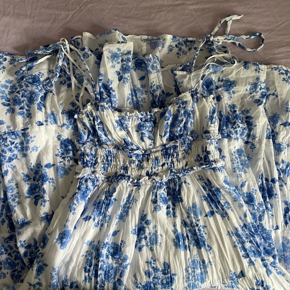 Aqua Dresses & Skirts - Aqua White Dress with Blue Floral Print
